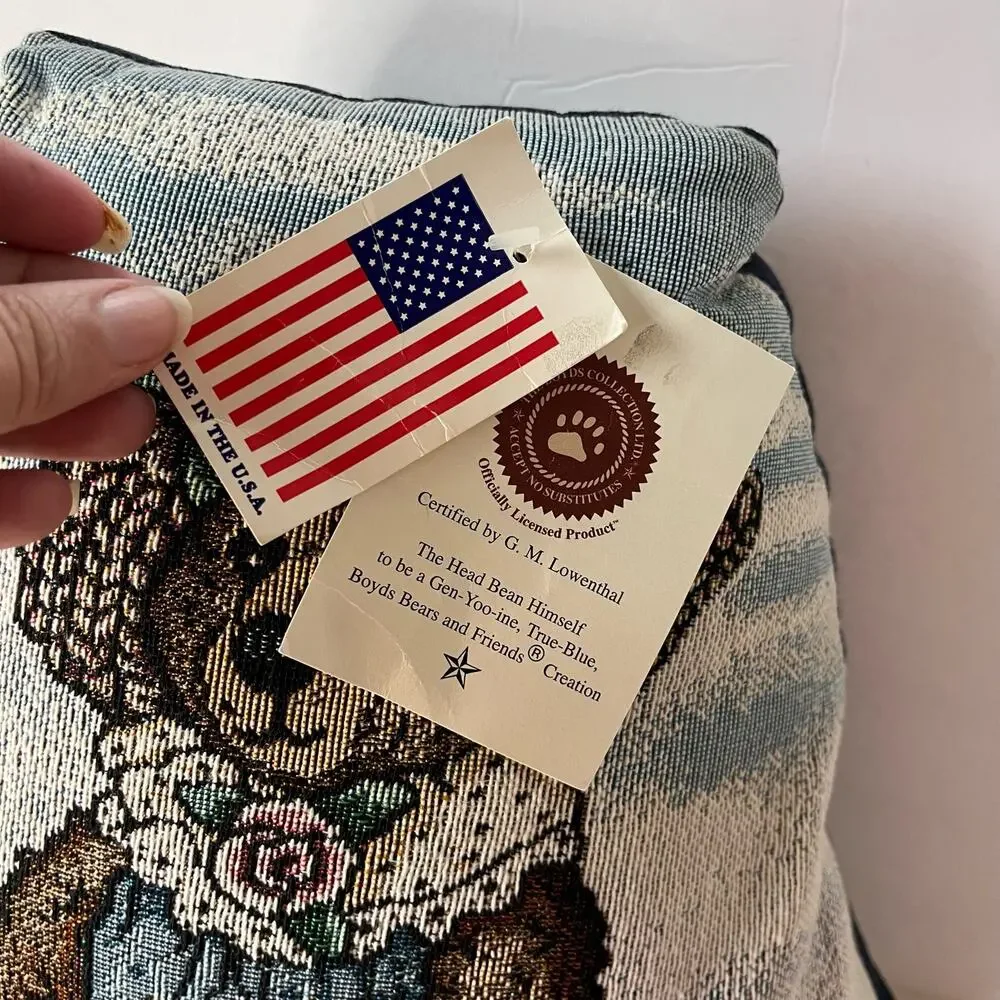 Vintage 90s Boyds Bears & Friend Forever Friends Tapestry Pillow Americana USA